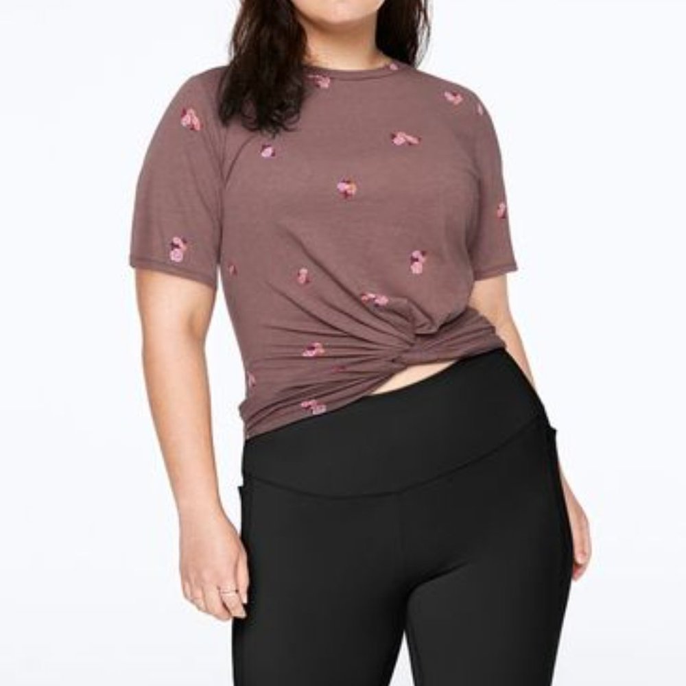 VS Pink Twist Front Floral Pattern Tee